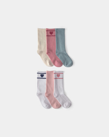 Girls 6-Pack Heart Varsity Stripe Crew Socks, 