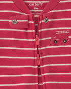 Baby Boy Firetruck Striped 100% Cotton 2-Way Zip Sleeper - Red, image 2 of 4 slides