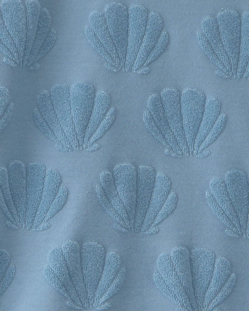 Tout-petit fille - Ensemble 2 pi&egrave;ces haut et short en tissu &eacute;ponge avec coton biologique &agrave; motif de coquillages bleus, image 4 sur 4 diapositives