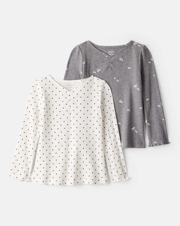 Tout-petit fille - Emballage de 2 t-shirts à manches longues en coton avec imprimé nœud, 