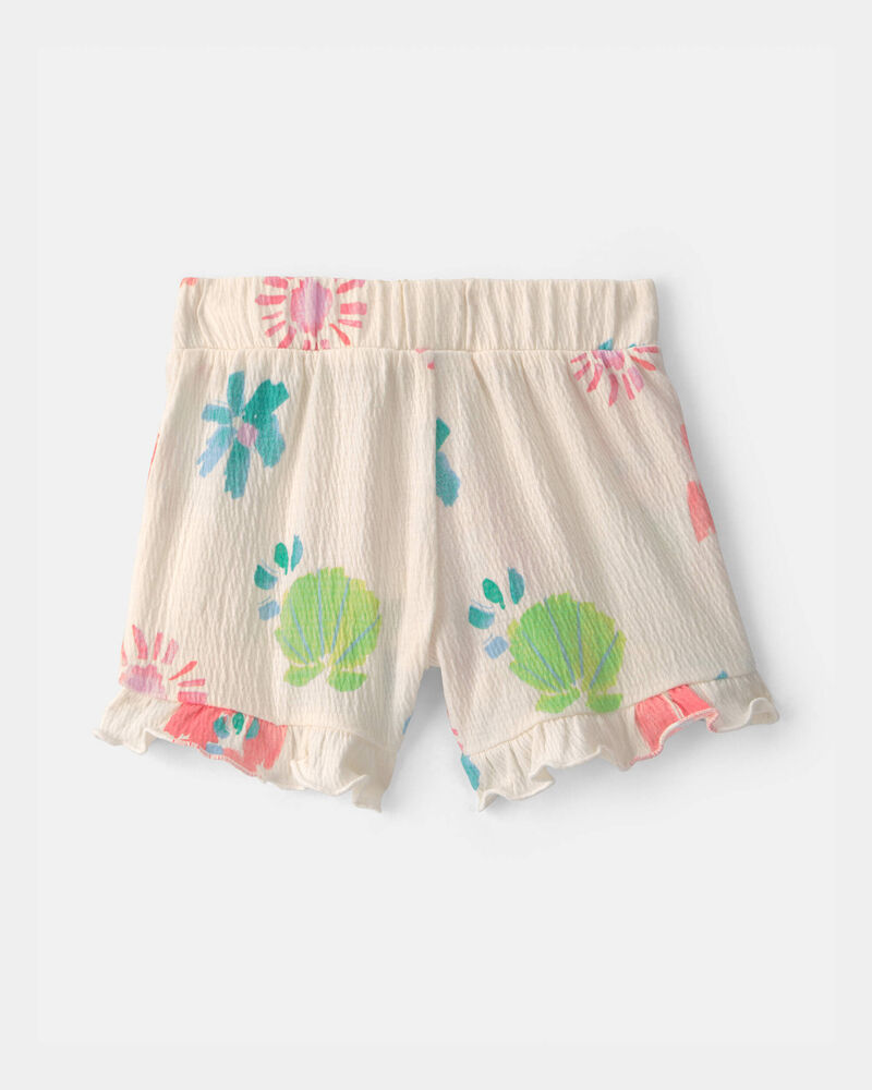 Baby Girl Ruffle-Trim Tropical Floral Shorts - Cream, image 2 of 4 slides