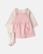 B&eacute;b&eacute; fille - Ensemble 3 pi&egrave;ces haut manches longues &agrave; c&oelig;urs et robe en jersey bouclette de la Saint-Valentin &ndash; Rouge/Cr&egrave;me, image 1 sur 5 diapositives