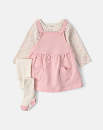 B&eacute;b&eacute; fille - Ensemble 3 pi&egrave;ces haut manches longues &agrave; c&oelig;urs et robe en jersey bouclette de la Saint-Valentin &ndash; Rouge/Cr&egrave;me, 