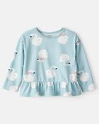 Toddler Girl Swan Print Long-Sleeve Peplum Top - Blue, image 1 of 3 slides