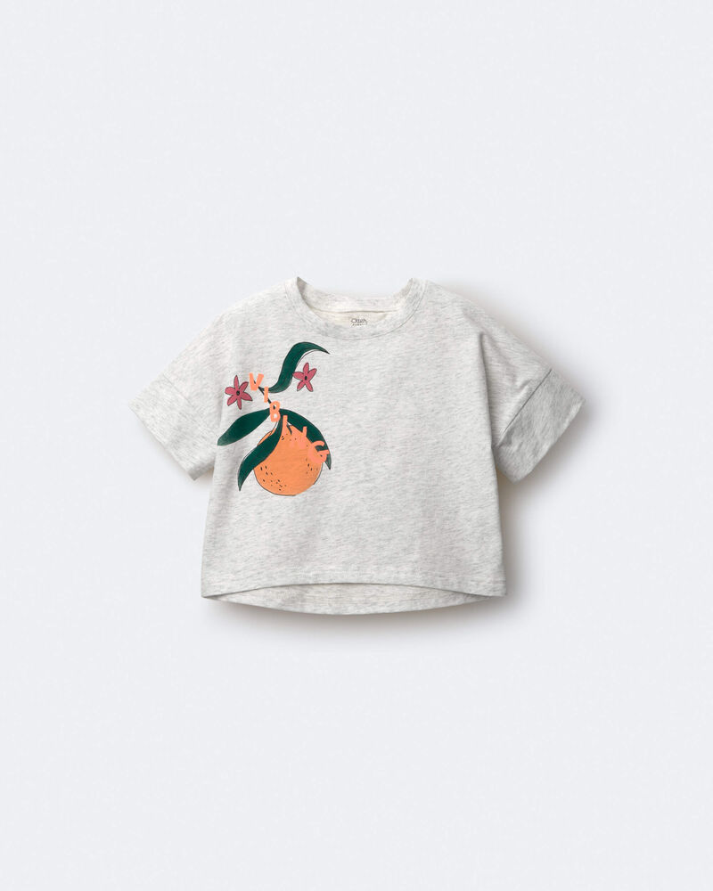 Tout-petit fille - T-shirt &agrave; coupe asym&eacute;trique &agrave; manches chauve-souris &agrave; imprim&eacute; cl&eacute;mentines &laquo;Vibing&raquo; - Gris chin&eacute;, image 2 sur 5 diapositives