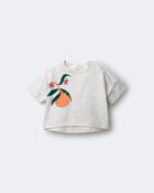 Tout-petit fille - T-shirt &agrave; coupe asym&eacute;trique &agrave; manches chauve-souris &agrave; imprim&eacute; cl&eacute;mentines &laquo;Vibing&raquo; - Gris chin&eacute;, image 2 sur 5 diapositives