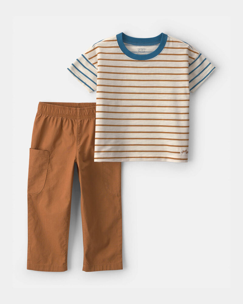 Tout-petit gar&ccedil;on - Ensemble 2 pi&egrave;ces haut manches courtes &agrave; rayures et pantalon, image 1 sur 6 diapositives