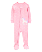Tout-petit fille - Pyjama 1 pièce à pieds en coton ajusté à licorne - Rose, image 1 sur 4 diapositives