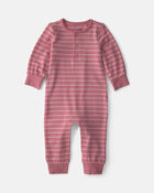 Baby Girl Striped PurelySoft&trade; Long-Sleeve Jumpsuit - Pink, image 1 of 5 slides