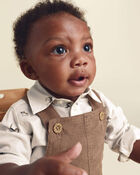 Baby Boy 2-Piece Twill Long-Sleeve Overall Set - Brown, image 3 of 8 slides