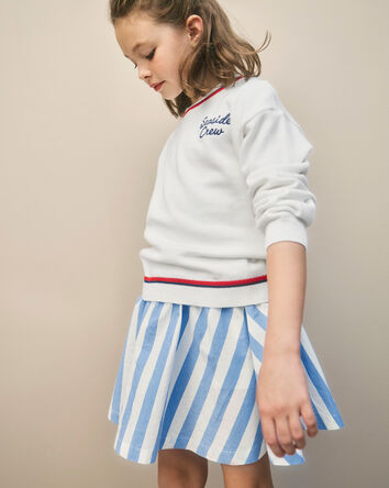 Girls Striped French Terry Dress - Blue/Ivory , 