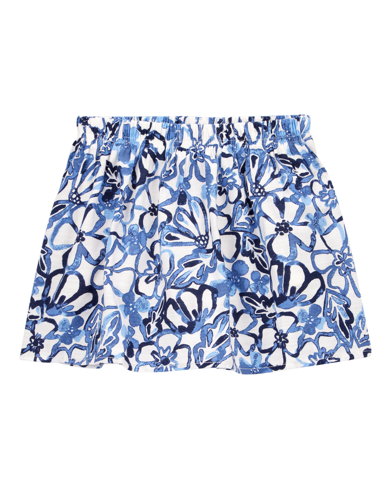 Toddler Floral Linen Look-alike Pull-On Skort - Blue, image 1 of 6 slides