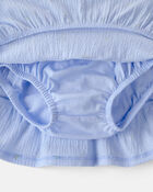 B&eacute;b&eacute; fille - Ensemble 2 pi&egrave;ces haut et jupe-short &agrave; fleurs - Bleu, image 2 sur 5 diapositives