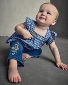 Baby Girl Gingham Twill Top - Blue, image 4 of 7 slides