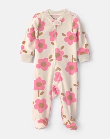 Baby Girl Floral 2-Way Zip Sleeper  - Cream, 