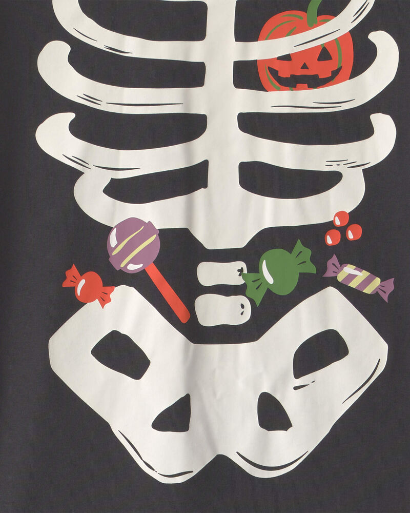 Adult 2-Piece Halloween Skeleton 100% Cotton Snug Fit Pyjama Set - Black, image 3 of 4 slides