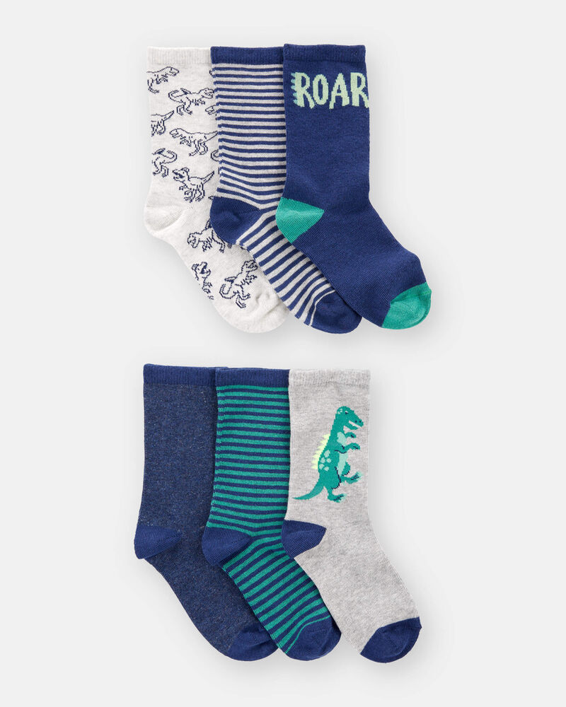 Enfant 6 paires de chaussettes mi-mollet à motif de dinosaure, image 2 sur 3 diapositives