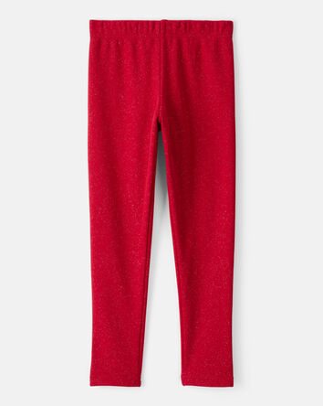 Girls Shimmer Cotton Pull-On Stretch Leggings - Red, 