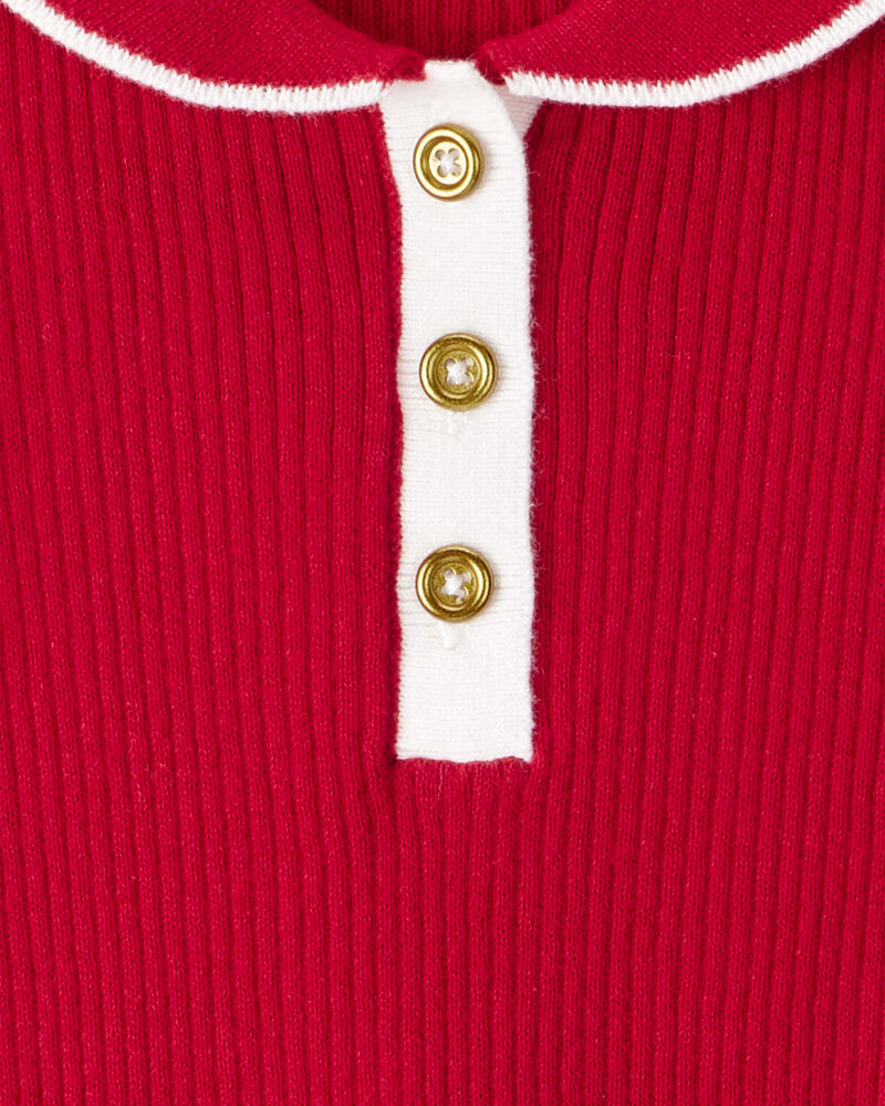 Toddler Girl Cotton Long-Sleeve Occasion Dress - Red, image 3 of 4 slides