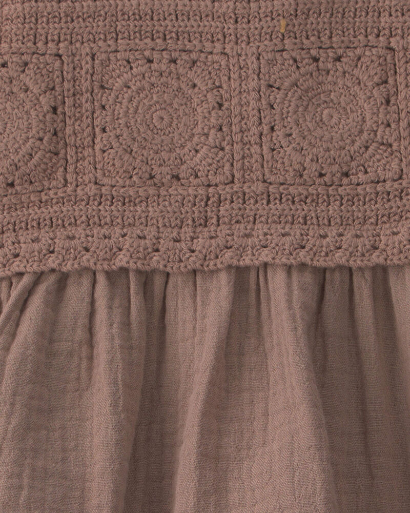 B&eacute;b&eacute; fille - Robe en gaze de coton biologique et crochet, image 5 sur 5 diapositives