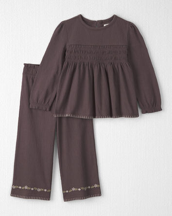 Toddler Girl 2-Piece Organic Cotton Smocked Top & Pant Set, 
