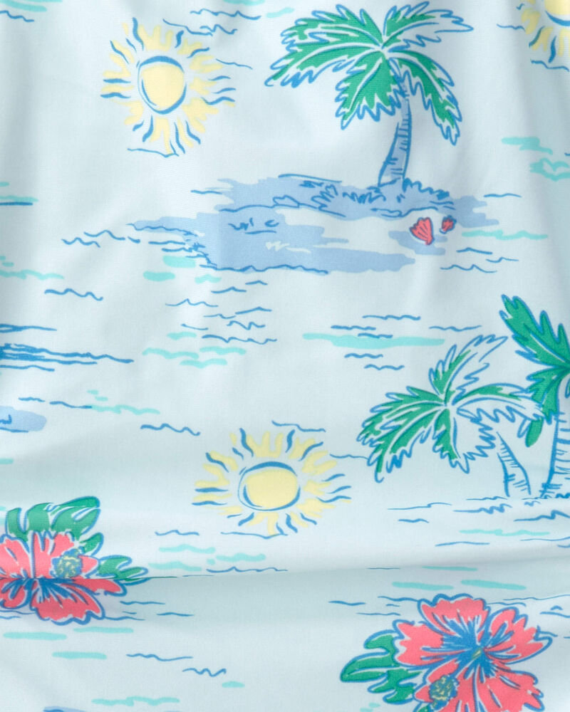 Filles - Maillot de bain 1 pi&egrave;ce sans manches, imprim&eacute; de plage - Bleu, image 3 sur 3 diapositives