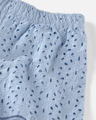 Filles - Ensemble 2 pi&egrave;ces en coton biologique, haut en tissu ajour&eacute; et short, image 3 sur 4 diapositives