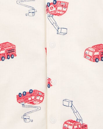 Baby Fire Truck Short-Sleeve Romper - Blue, 