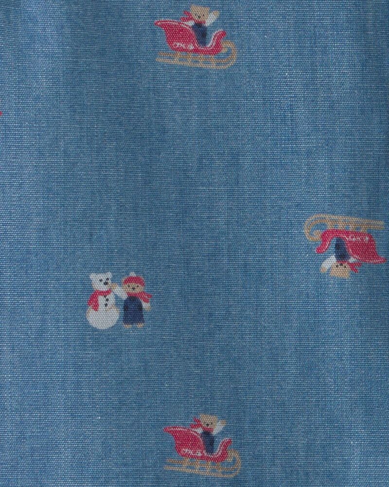 Tout-petit gar&ccedil;on - Chemise boutonn&eacute;e &agrave; motif bonhomme de neige &ndash; D&eacute;lav&eacute; fonc&eacute;, image 2 sur 2 diapositives