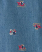 Tout-petit gar&ccedil;on - Chemise boutonn&eacute;e &agrave; motif bonhomme de neige &ndash; D&eacute;lav&eacute; fonc&eacute;, image 2 sur 2 diapositives