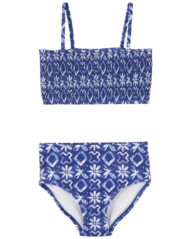 Blue Smocked 2Piece Swimsuit