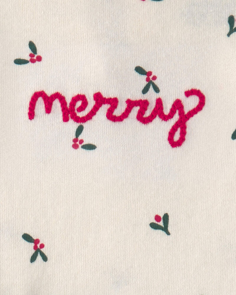 Baby Girl 2-Piece 'Merry' Long-Sleeve Bodysuit & Pant Set - Cream/Green, image 3 of 5 slides