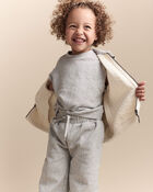 Toddler Quilted Zip-Up Collard Vest - Cream, image 4 of 7 slides