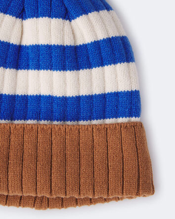 Toddler Striped Beanie - Brown/Blue/White, 