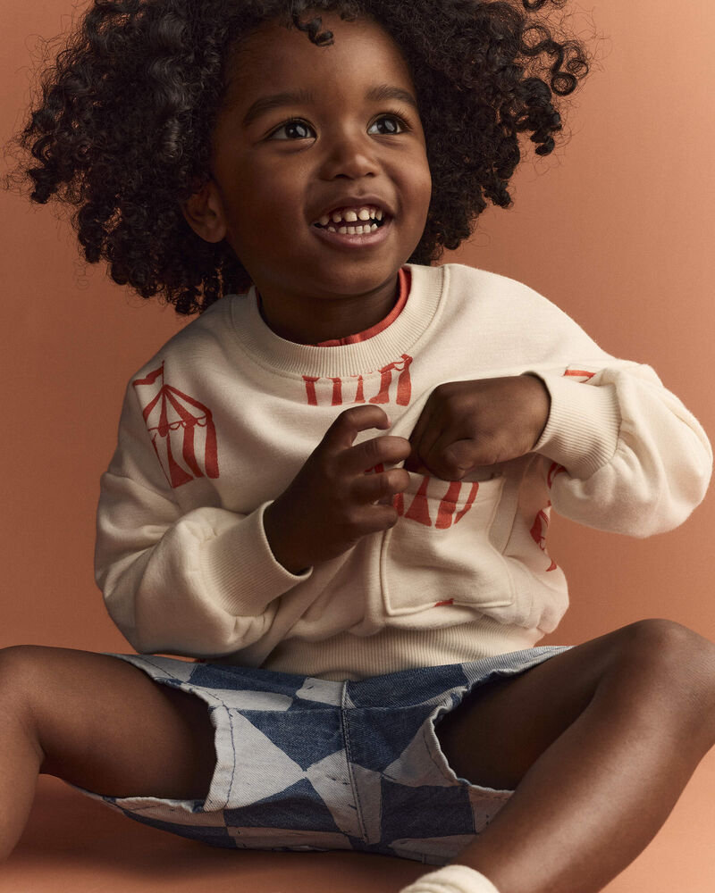Toddler Otter Sweatshirt&trade; with Pockets in Big Top Print - Cream, image 1 of 6 slides
