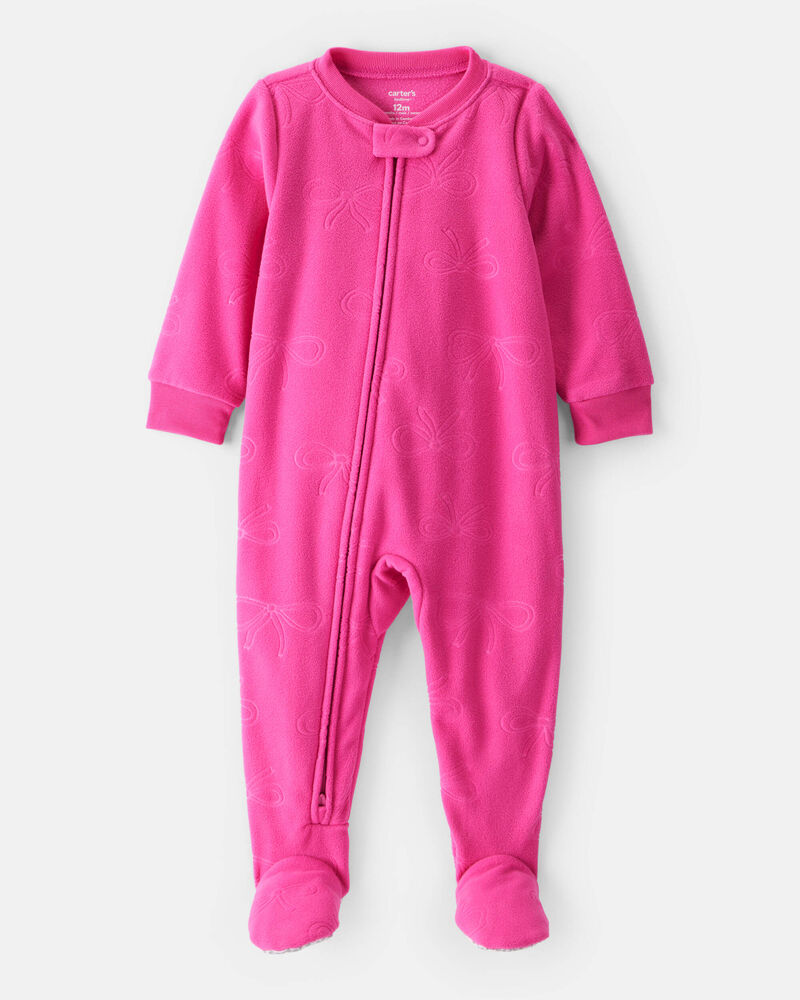 Baby Girl Bow Loose Fit Long-Sleeve 2-Way Zip 1-Piece pyjamas - Pink, image 1 of 4 slides