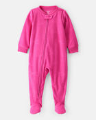 Baby Girl Bow Loose Fit Long-Sleeve 2-Way Zip 1-Piece pyjamas - Pink, image 1 of 4 slides