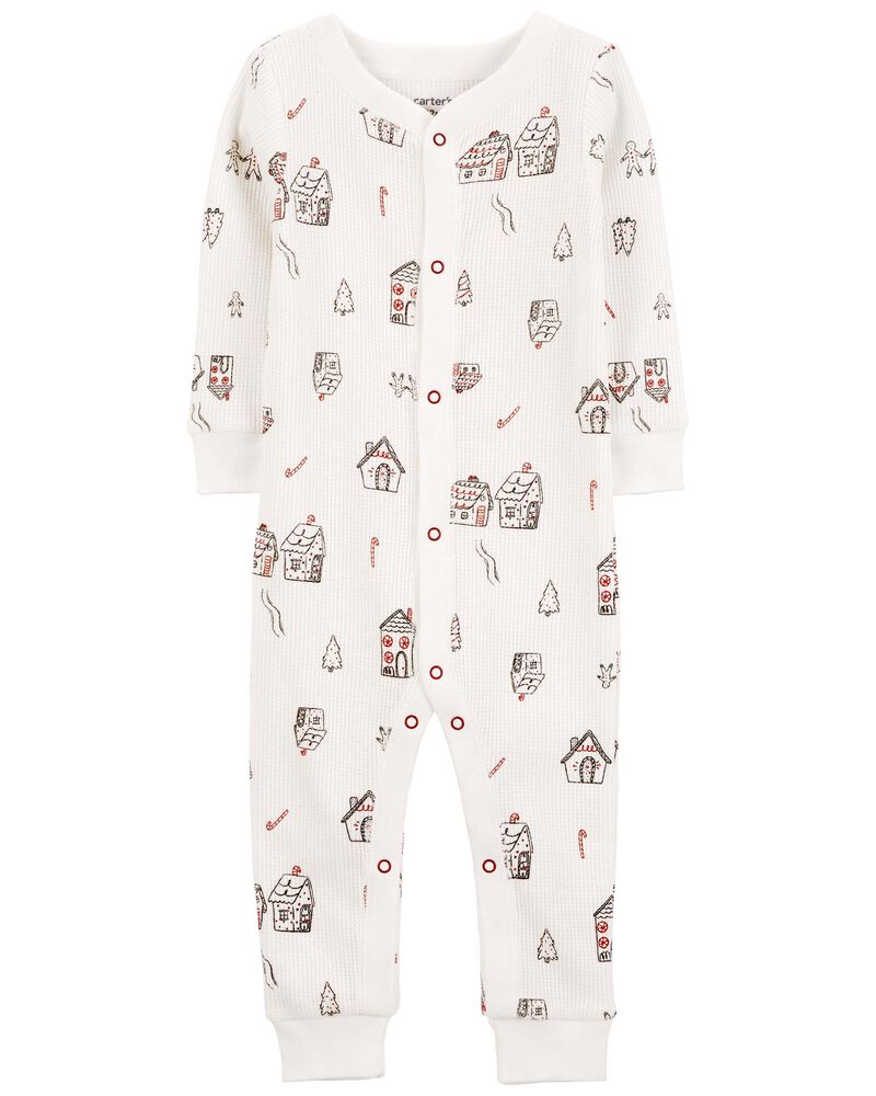 1-Piece Gingerbread Thermal Footless Pyjamas, image 1 of 3 slides