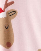 Baby Girl Reindeer 100% Cotton Snug Fit 2-Way Zip Sleeper - Pink, image 3 of 4 slides