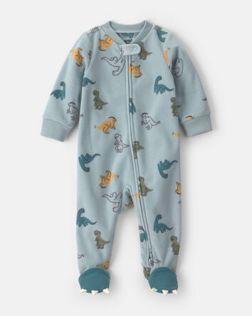 Baby Boy Fleece Dinosaur 2-Way Zip Sleeper - Blue, 