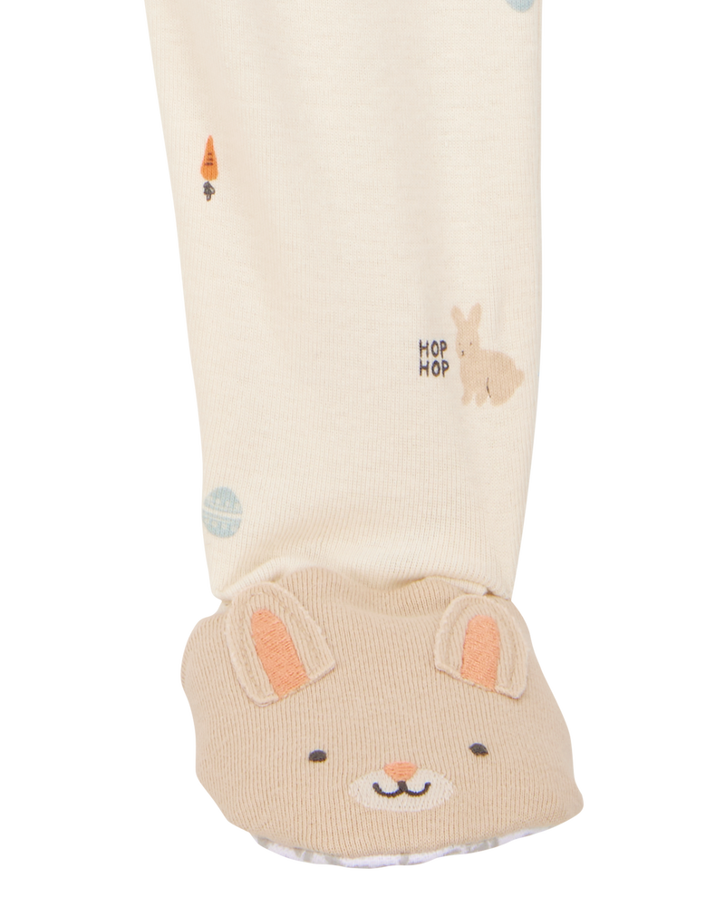 Baby Bunny Print Easter Snug Fit Cotton 1-Piece Pyjamas - Ivory, image 2 of 4 slides