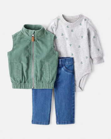 Baby Boy 3-Piece Corduroy Tee & Pant Set - Green, 