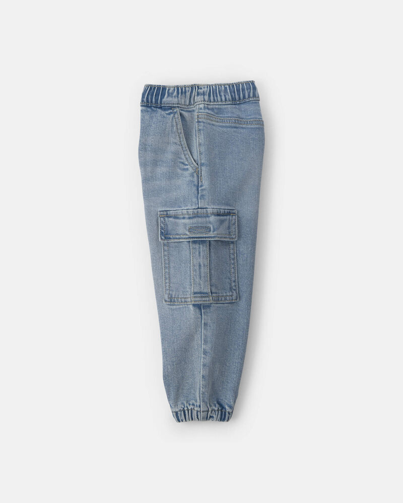 Toddler Boy Denim Cargo Joggers - Light Wash, image 3 of 5 slides