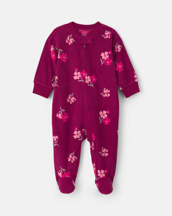 Baby Girl Floral Fleece 2-Way Zip Sleeper - Purple, 