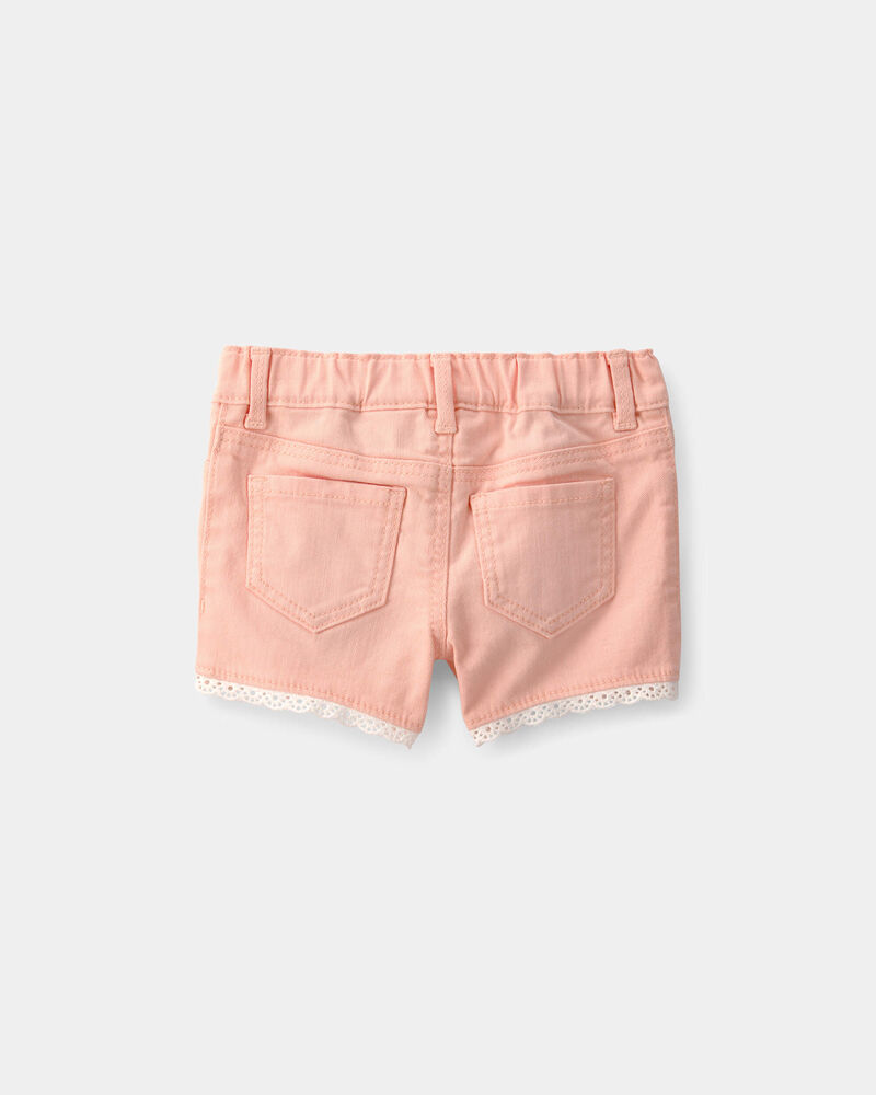 Baby Girl Eyelet Trim Twill Shorts - Peach, image 2 of 4 slides