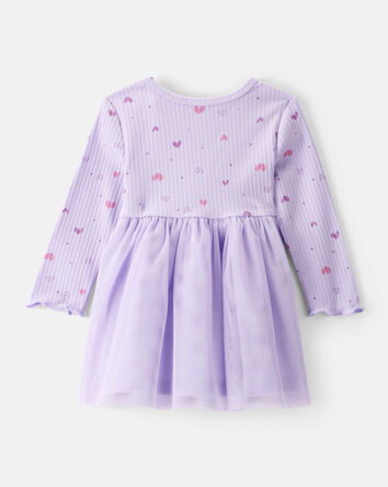 Bébé fille - Robe à manches longues à imprimé cœurs - Mauve, 
