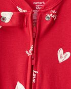 Baby Valentine's Day Heart 100% Cotton Loose Fit 2-Way Zip Footie 1-Piece Pyjamas - Red, image 2 of 4 slides