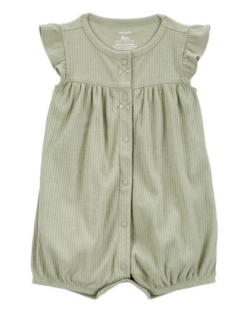 Baby Cotton Rib Short-Sleeve Romper - Green, 