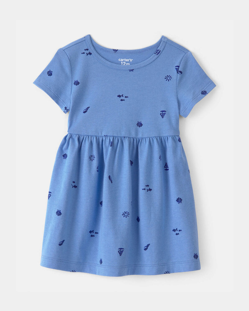 Baby Girl Seashell Short-Sleeve Dress - Blue, image 1 of 4 slides