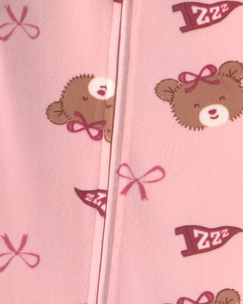 B&eacute;b&eacute; fille - Pyjama ajust&eacute; 1 pi&egrave;ce en DreamPlush avec fermeture &agrave; glissi&egrave;re double sens et motif ourson et n&oelig;ud - Rose, image 4 sur 4 diapositives